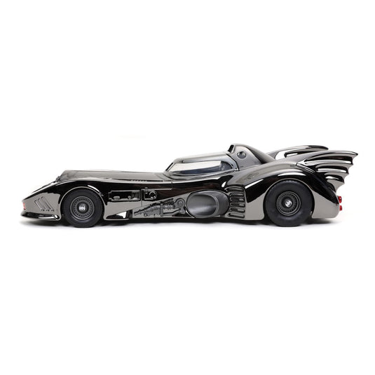 Jada Toys - Batman (1989): Batmobile (Black-Chrome Finish) Diecast Metal Vehicle and Batman Mini-Fig 1/24 Scale