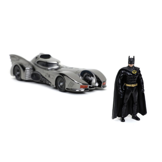 Jada Toys - Batman (1989): Batmobile (Black-Chrome Finish) Diecast Metal Vehicle and Batman Mini-Fig 1/24 Scale